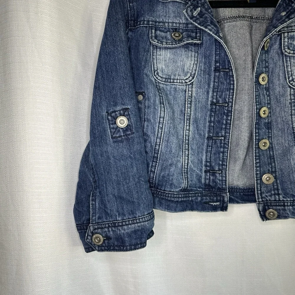 Highway Jeans Youth L Cropped Denim Jacket Blue Distressed Rocker Style - Picture 8 of 13